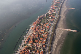 Settlement area in the district Pellestrina in Venedig in Venetien, Italy viewn from the air