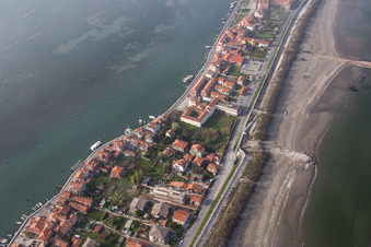 Drone image of Settlement area in the district Pellestrina in Venedig in Venetien, Italy