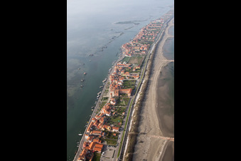 Aerial view of Settlement area in the district Pellestrina in Venedig in Venetien, Italy