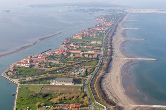 Aerial view of Residential house development on the peninsula Lido di Venecia in the district San Pietro in Volta in Venedig in Venetien, Italy
