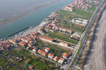 Residential house development on the peninsula Lido di Venecia in the district San Pietro in Volta in Venedig in Venetien, Italy out of the air