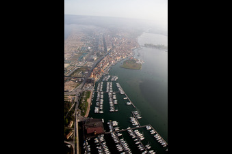 Drone recording of Sottomarina in Faro in the state Veneto, Italy