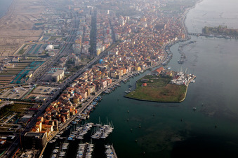 Aerial view of Water surface at the seaside Mediterranean Sea in Chioggia in Veneto, Italy