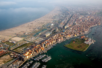 Aerial photograpy of Water surface at the seaside Mediterranean Sea in Chioggia in Veneto, Italy