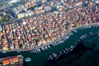 Drone recording of Chioggia in the state Metropolitanstadt Venedig, Italy