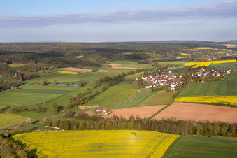 Aerial view of District Zettmannsdorf in Schönbrunn im Steigerwald in the state Bavaria, Germany