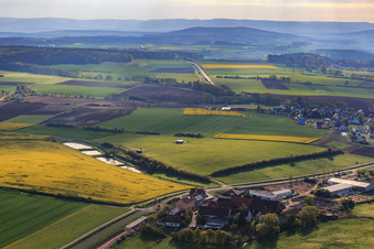 Aerial view of Green Ground Ranch in the district Oberharnsbach in Burgebrach in the state Bavaria, Germany