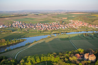Village on the river bank areas of the Main river in the district Stammheim in Kolitzheim in the state Bavaria, Germany