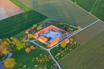 Aerial view of Graf von Schönborn Winery in Volkach in the state Bavaria, Germany