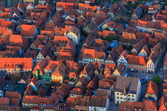 Old town with market square, town hall and Spitalgasse in Volkach in the state Bavaria, Germany