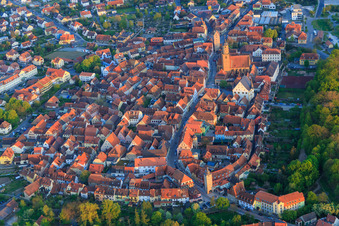 Aerial photograpy of Historic old town from the northwest in Volkach in the state Bavaria, Germany