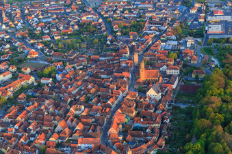 Oblique view of Historic old town from the northwest in Volkach in the state Bavaria, Germany