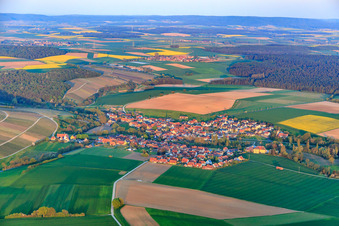 Village view from the west in the district Obervolkach in Volkach in the state Bavaria, Germany
