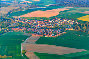 Aerial view of Village view from the west in the district Obervolkach in Volkach in the state Bavaria, Germany
