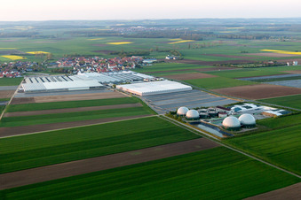Glass roof surfaces in the greenhouse rows for Floriculture in the district Oberspiesheim in Kolitzheim in the state Bavaria, Germany