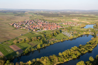 Village on the river bank areas of Main-Aue in Sommerach in the state Bavaria, Germany