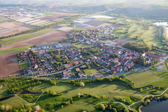 Aerial view of Town on the banks of the river of the Main river in Dettelbach in the state Bavaria