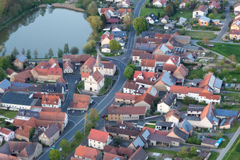 Aerial view of District Mönchstockheim in Sulzheim in the state Bavaria, Germany