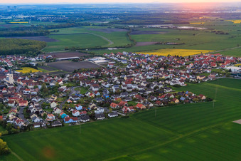 View of the town at sunset from the southeast in Grettstadt in the state Bavaria, Germany
