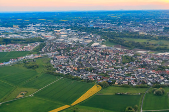 View of the town at sunset from the east in Sennfeld in the state Bavaria, Germany