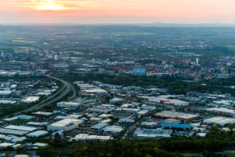 Industrial estate and company settlement Harbour at sunset in Schweinfurt in the state Bavaria, Germany