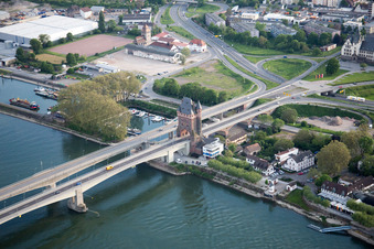Aerial view of Nibelungen Bridge in Worms in the state Rhineland-Palatinate, Germany