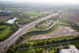 Aerial view of Exit A6 North in the district Mörsch in Frankenthal in the state Rhineland-Palatinate, Germany