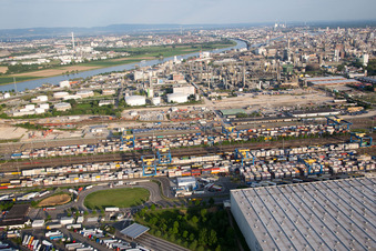 District BASF in Ludwigshafen am Rhein in the state Rhineland-Palatinate, Germany seen from above