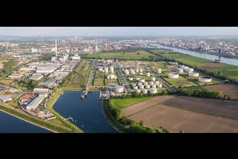 Industrial and commercial area with MTG Bayer GmbH in the district Industriehafen in Mannheim in the state Baden-Wurttemberg, Germany