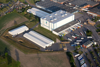 Lorry access to Building and production halls on the premises of SCA HYGIENE PRODUCTS GmbH in the district Waldhof in Mannheim in the state Baden-Wurttemberg, Germany