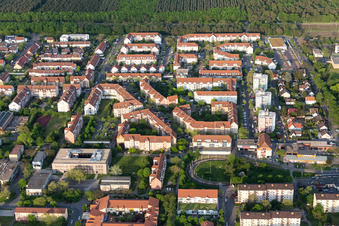 Oblique view of District Schönau in Mannheim in the state Baden-Wuerttemberg, Germany