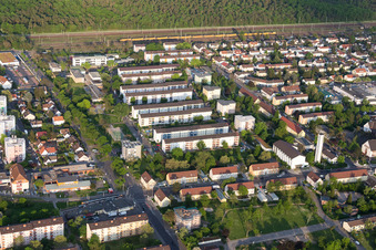 District Schönau in Mannheim in the state Baden-Wuerttemberg, Germany from above