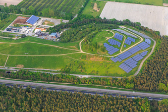 Photovoltaic landfill of the ZAKB - Zweckverband Abfallwirtschaft Kreis Bergstraße on the A67 in the district Hüttenfeld in Lampertheim in the state Hesse, Germany