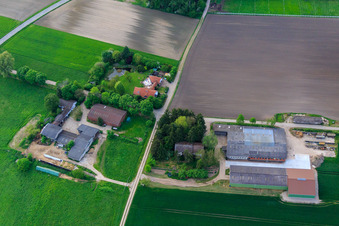 Aerial view of Resettlement farms in the Langen Ruten in Lorsch in the state Hesse, Germany