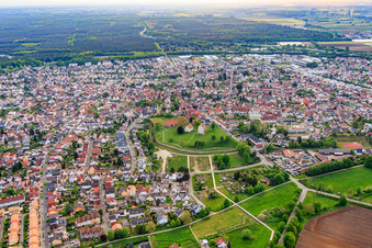 View of the town from the east with monastery Lorsch in Lorsch in the state Hesse, Germany