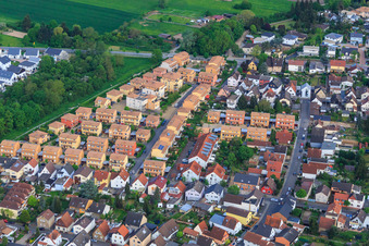 Oleanderstraße residential area with ochre-colored tiled roofs in Lorsch in the state Hesse, Germany
