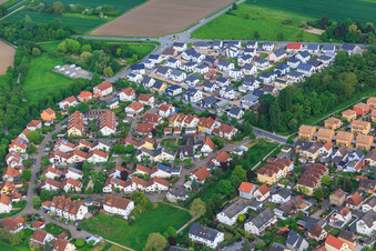 Aerial view of An d. Glockenwiese residential area in Lorsch in the state Hesse, Germany