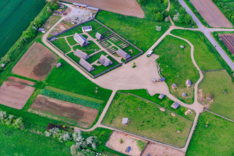 Aerial photograpy of Lauresham Open-Air Laboratory in Lorsch in the state Hesse, Germany