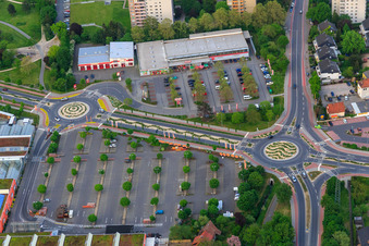 Parking lot of OBI Markt Bensheim and REWE in Bensheim in the state Hesse, Germany