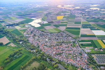 Aerial photograpy of View of the town from the northeast in Hamm am Rhein in the state Rhineland-Palatinate, Germany