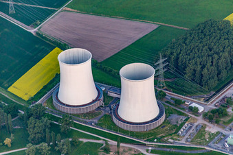 Nuclear power plant in the district Wattenheim in Biblis in the state Hesse, Germany from above