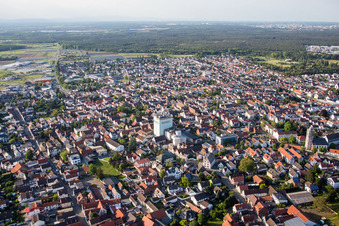 Aerial view of City view of the city area of in Pfungstadt in the state Hesse, Germany