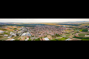 Panoramic perspective Town View of the streets and houses of the residential areas in Griesheim in the state Hesse, Germany