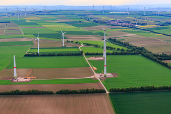 Aerial view of Wind farm in Undenheim in the state Rhineland-Palatinate, Germany