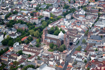 Aerial photograpy of Cathedral in Worms in the state Rhineland-Palatinate, Germany