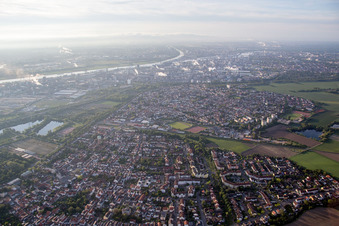 Aerial photograpy of District Edigheim in Ludwigshafen am Rhein in the state Rhineland-Palatinate, Germany