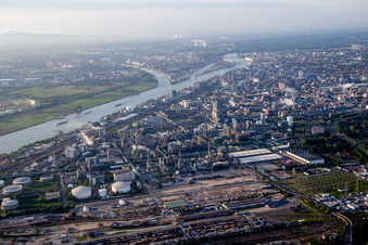Aerial view of District BASF in Ludwigshafen am Rhein in the state Rhineland-Palatinate, Germany