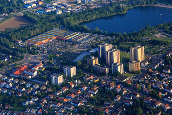 OBI and Taunusanlage in front of the bathing lake in Bensheim in the state Hesse, Germany