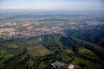 From the east in the district Auerbach in Bensheim in the state Hesse, Germany from above