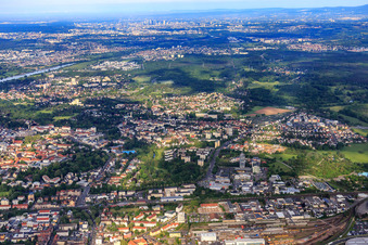 City overview from the east on the Main in Hanau in the state Hesse, Germany